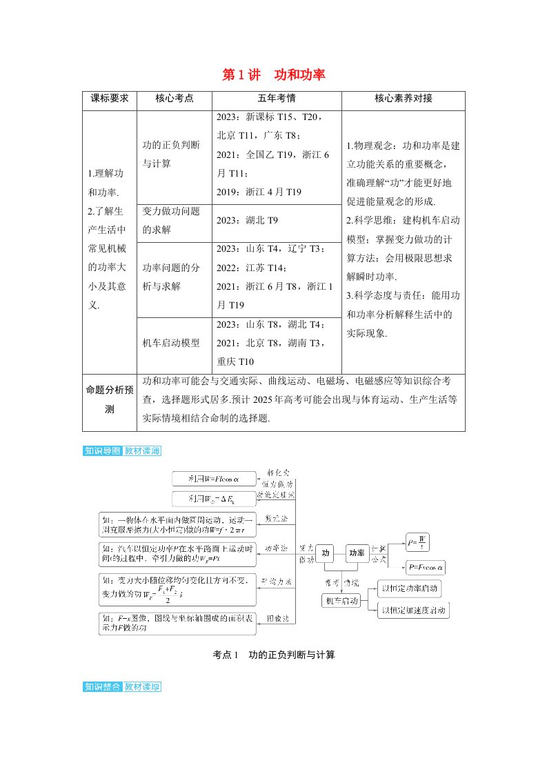 备考2024届高考物理一轮复习讲义第六章机械能第1讲功和功率考点1功的正负判断与计算