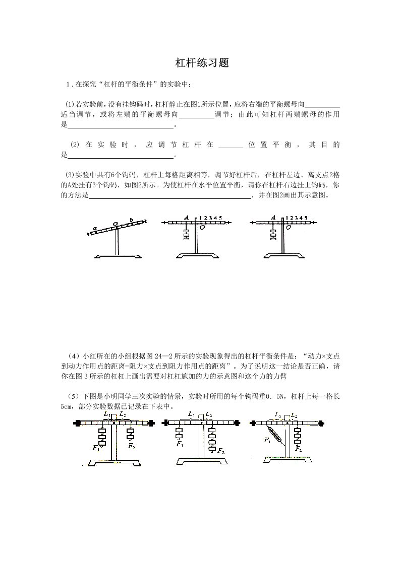 杠杆实验探究与计算题