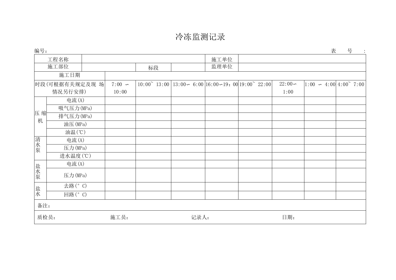 地铁工程冷冻监测记录