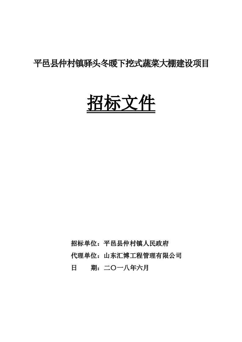 冬暖下挖式蔬菜大棚建设项目招标文件