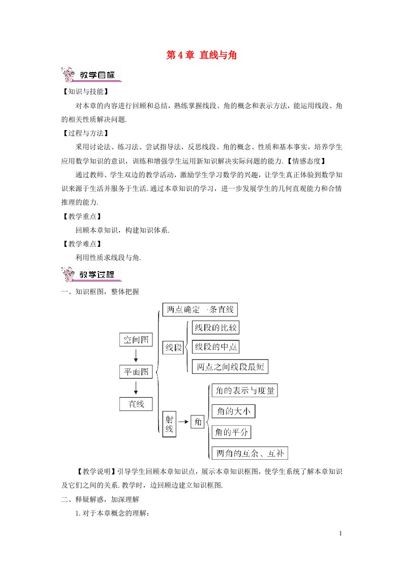 七年级数学上册第4章直线与角本章复习教案新版沪科版