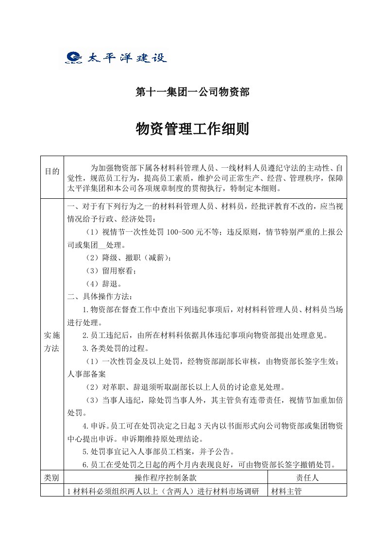 物资管理工作细则-太平洋建设邱运河