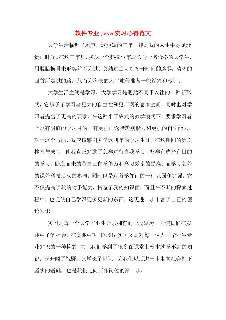 软件专业java实习心得范文