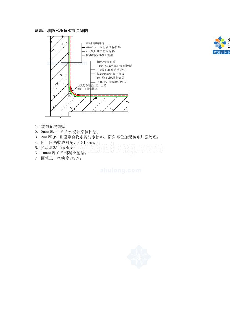 泳池、消防水池防水节点详图