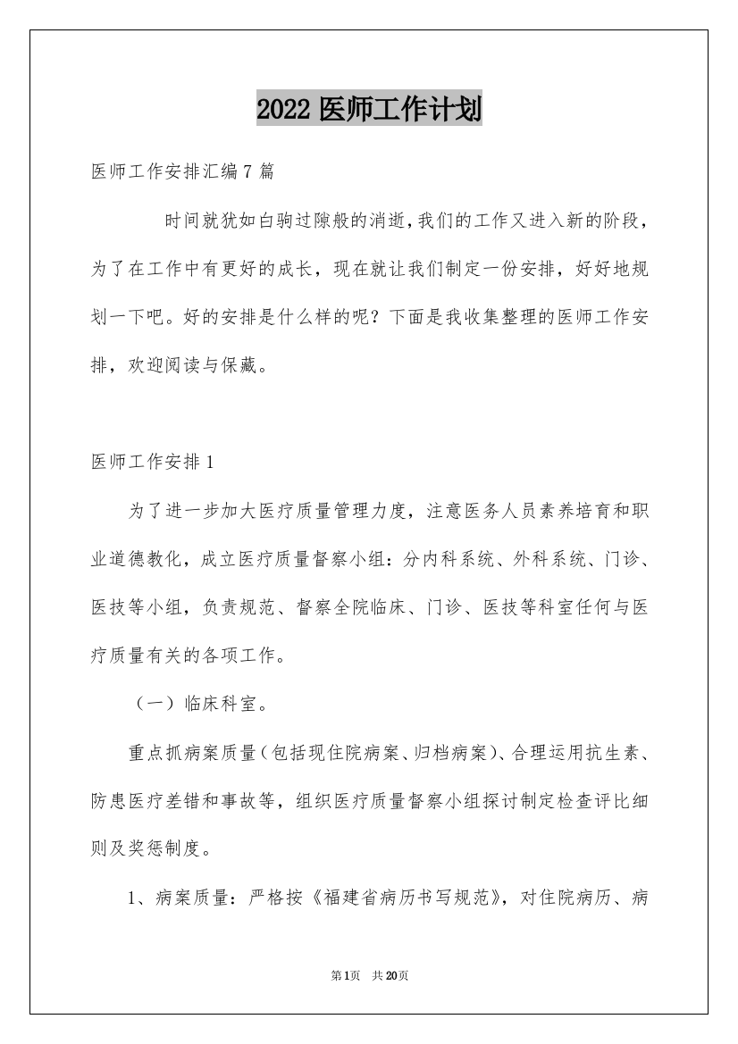 2022医师工作计划