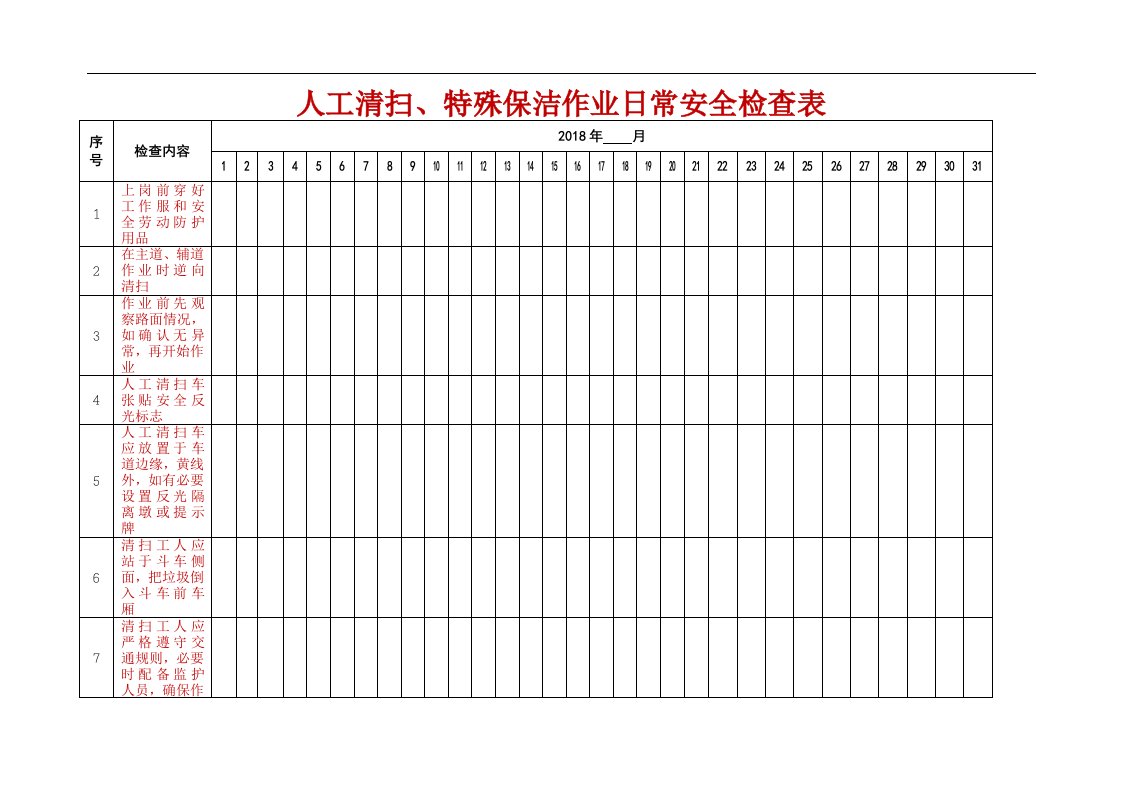 环卫日常安全检查表