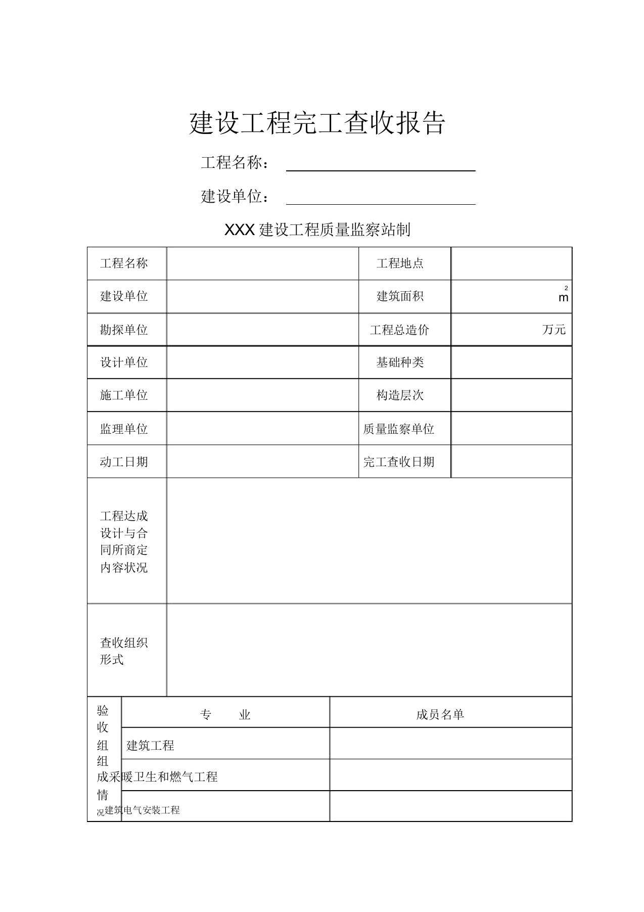 建设工程竣工验收报告模板2