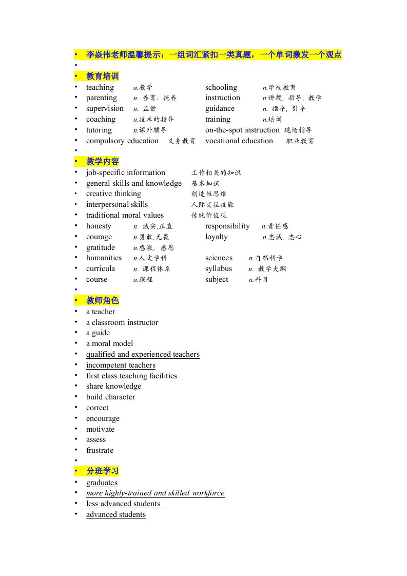 教育类雅思写作task2核心词汇天天背诵