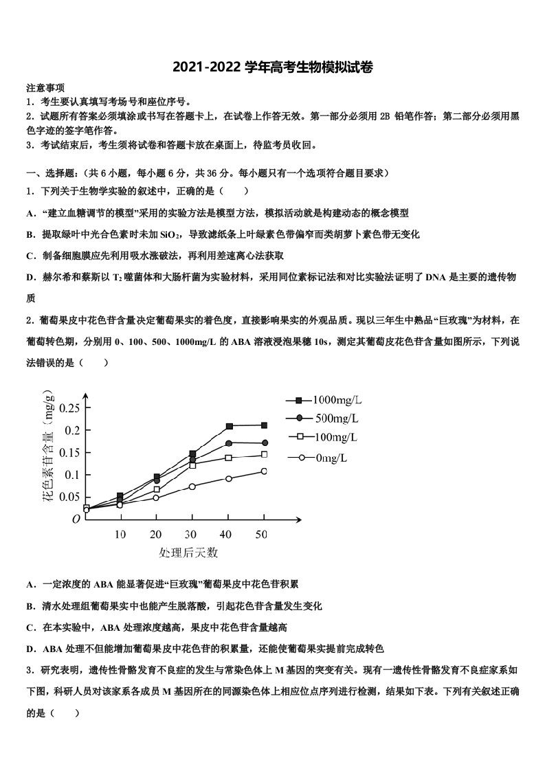 北京市朝阳外国语2022年高三第三次测评生物试卷含解析