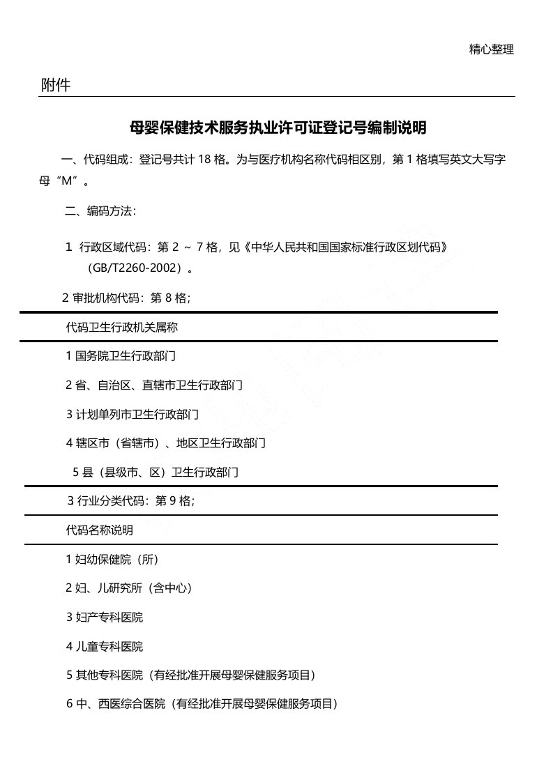 母婴保健技术服务执业许可证登记号编制说明