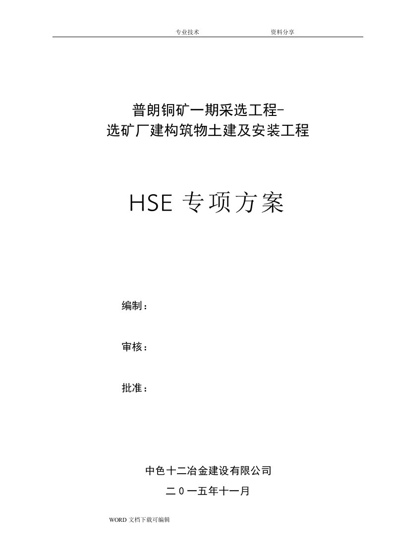 工程HSE专项施工组织设计方案