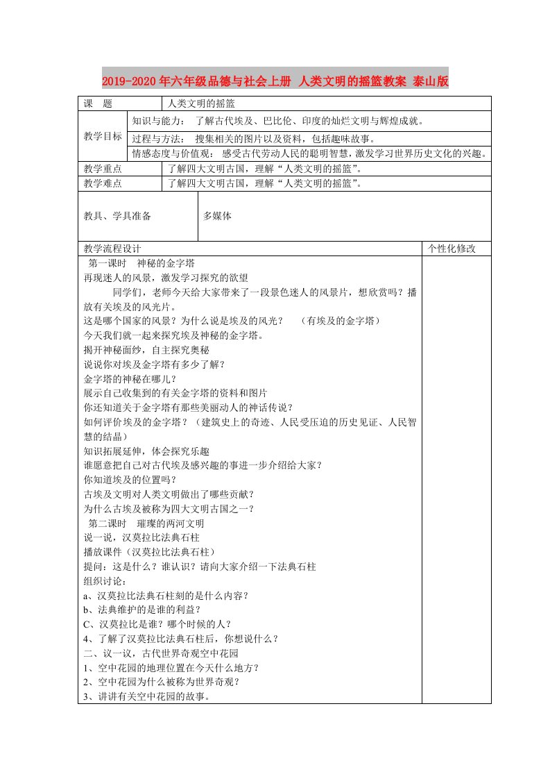 2019-2020年六年级品德与社会上册