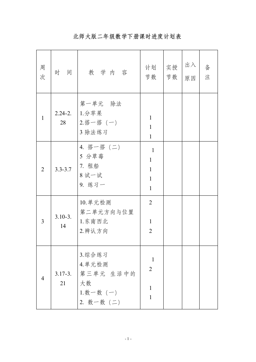 (完整word版)新北师大版二年级下册数学全册教案教学设计-推荐文档