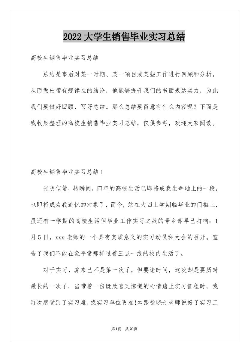 2022大学生销售毕业实习总结_1