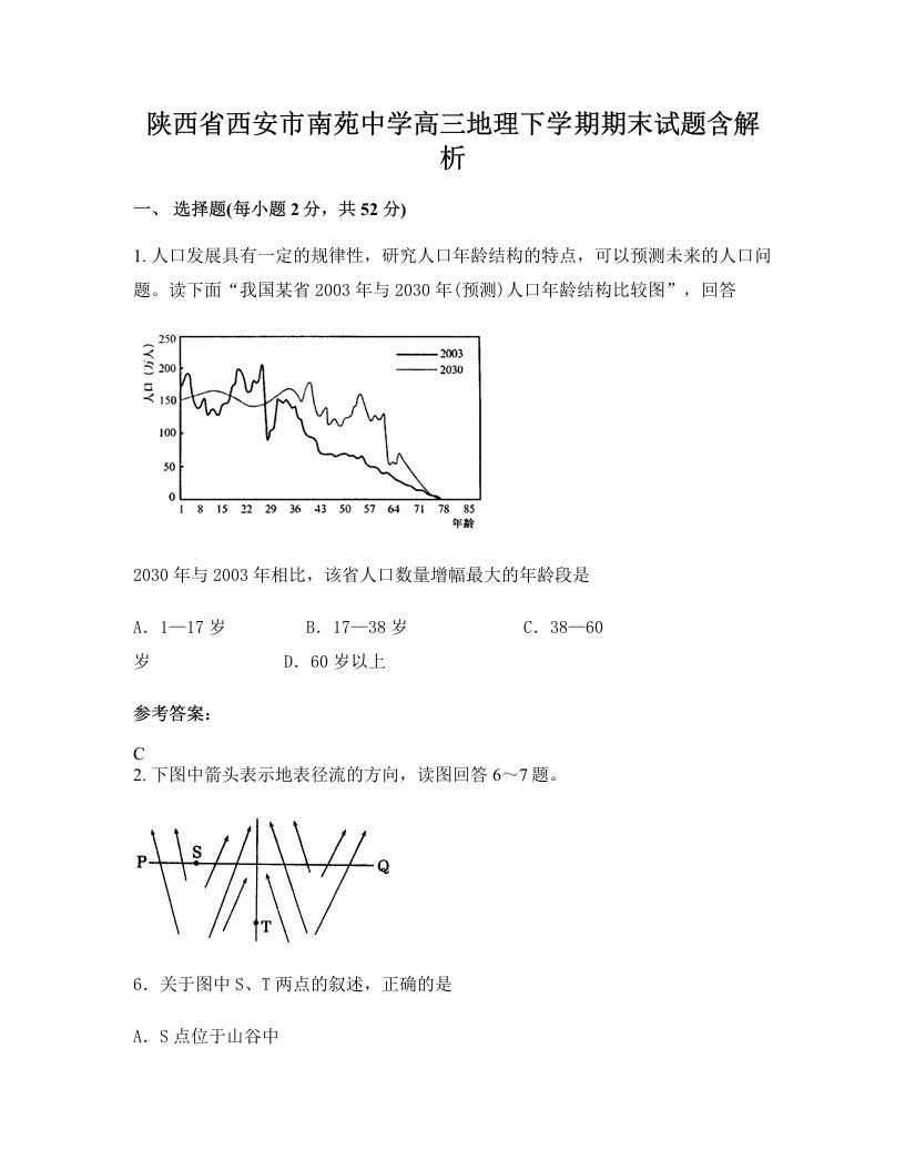 陕西省西安市南苑中学高三地理下学期期末试题含解析