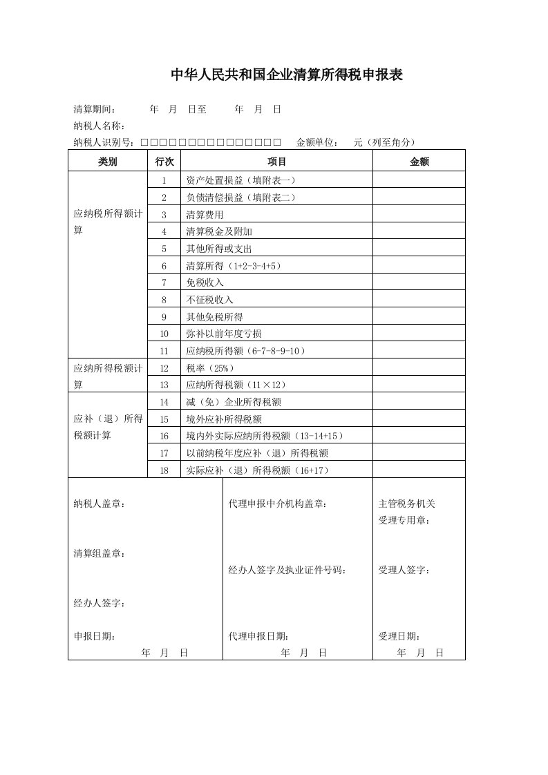 公司注销清算表附清算报告表