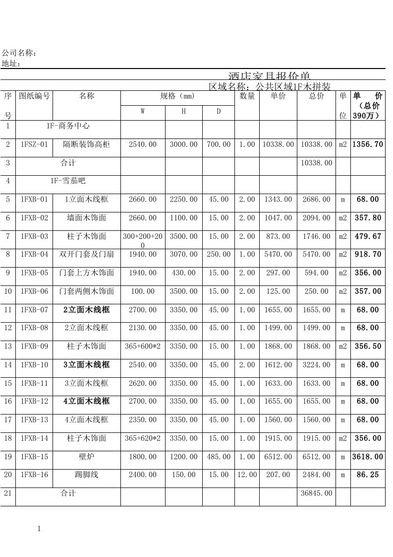 酒店木饰面报价单2013