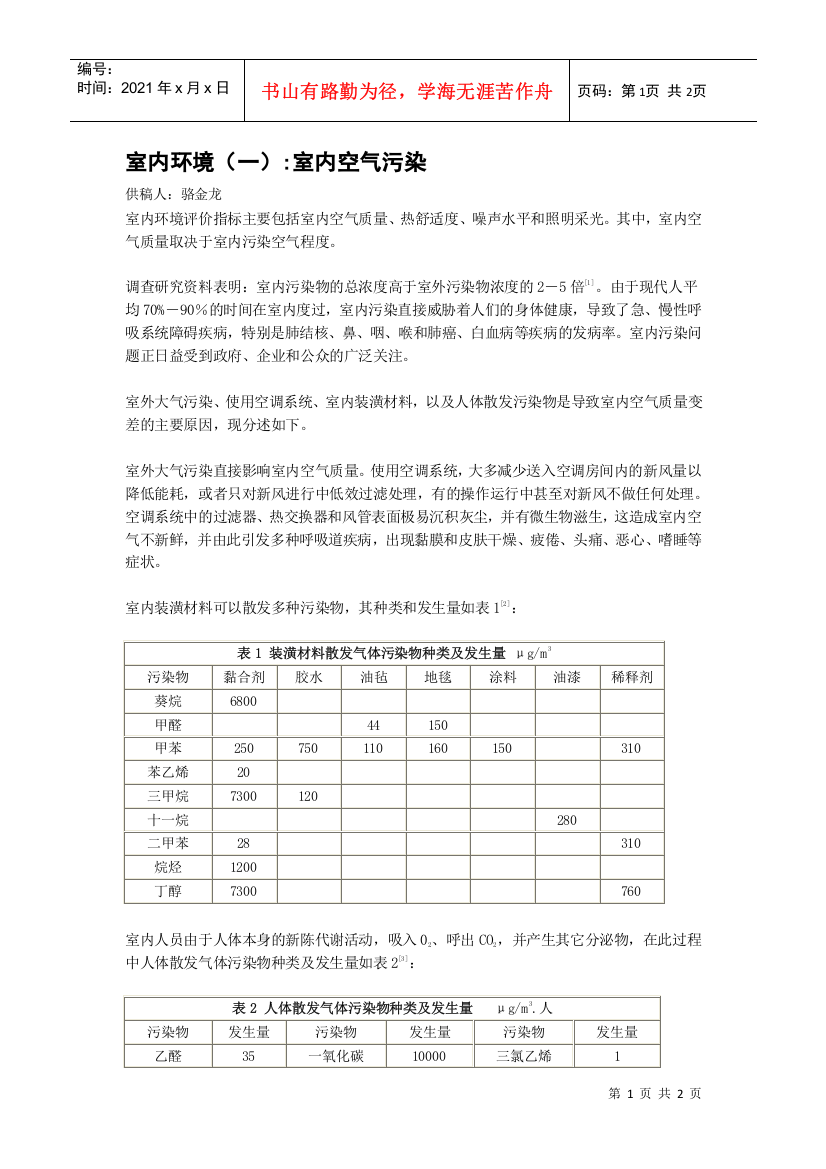 室内环境(一)室内空气污染0238