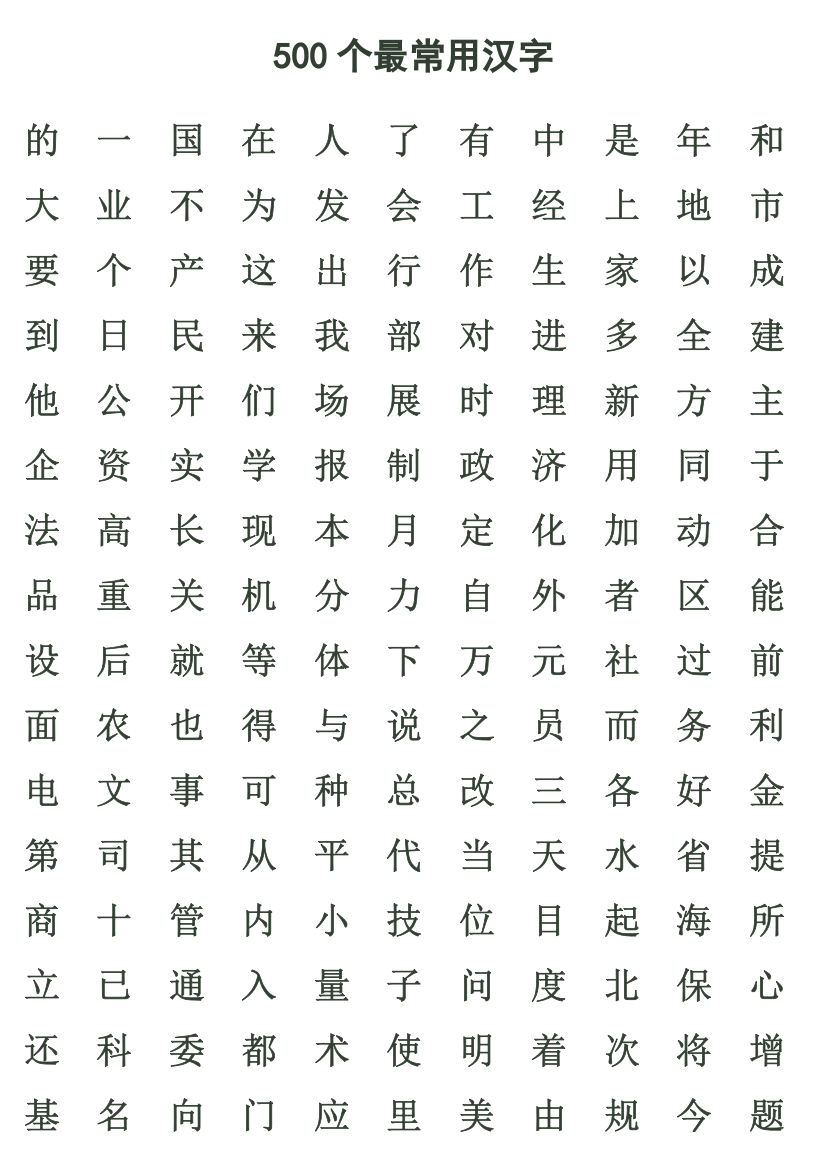 500个最常用汉字