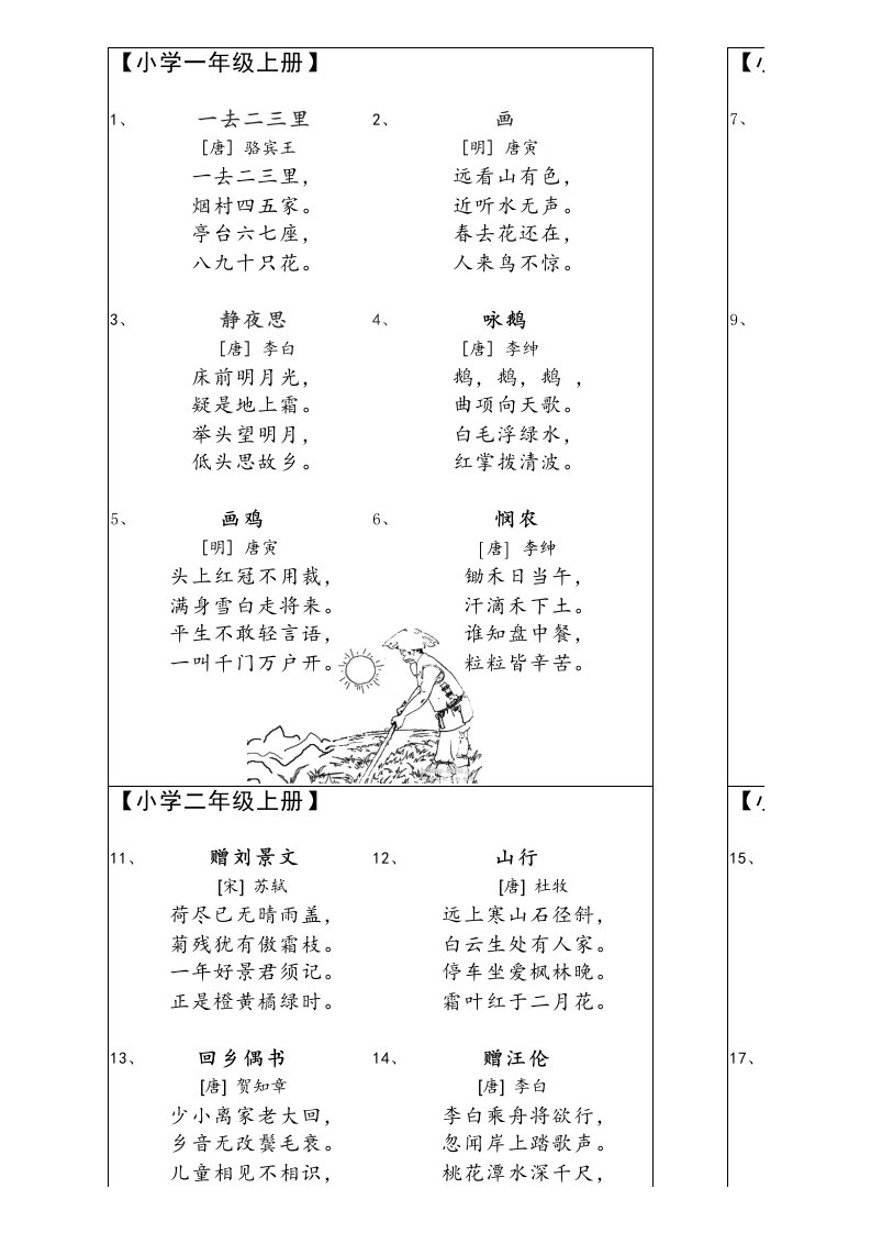 人教版小学生1-6年级必背古诗插图版