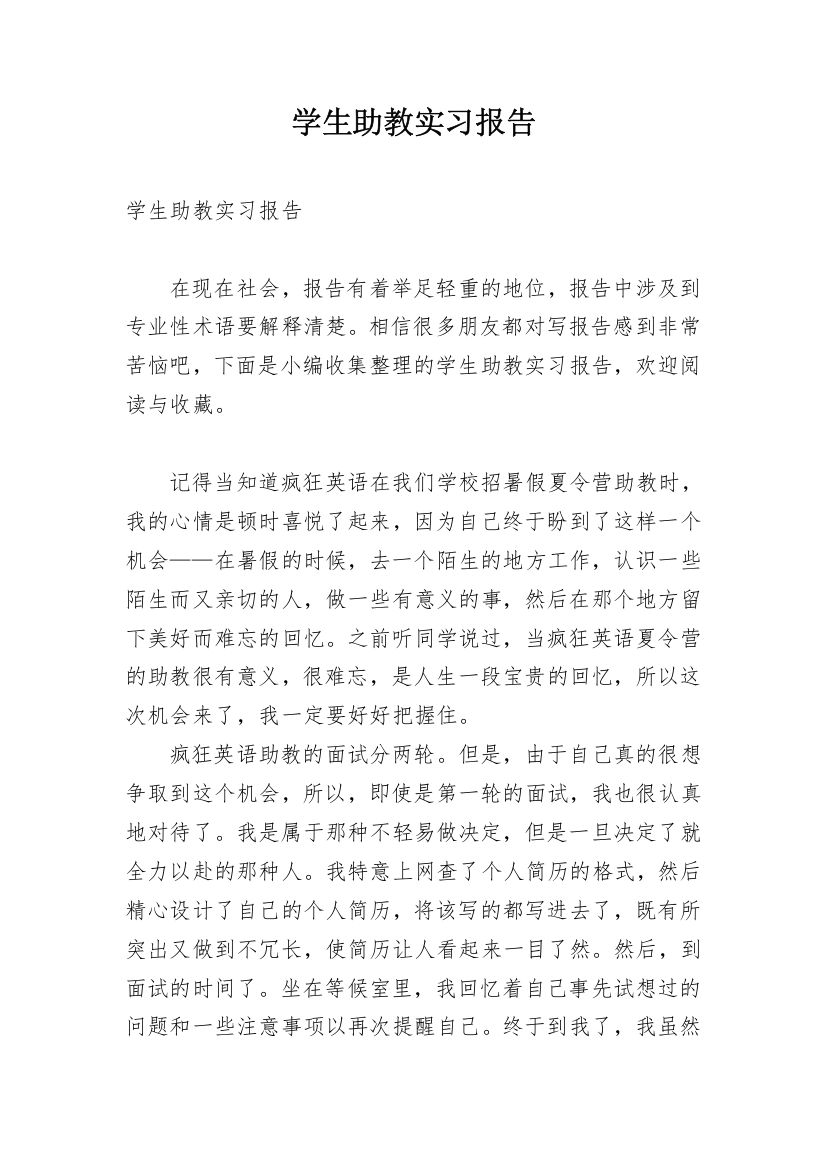 学生助教实习报告