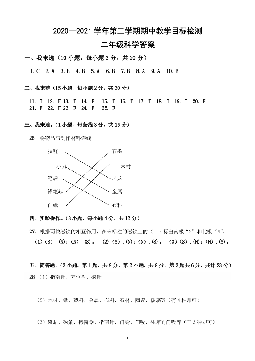 2年级科学答案