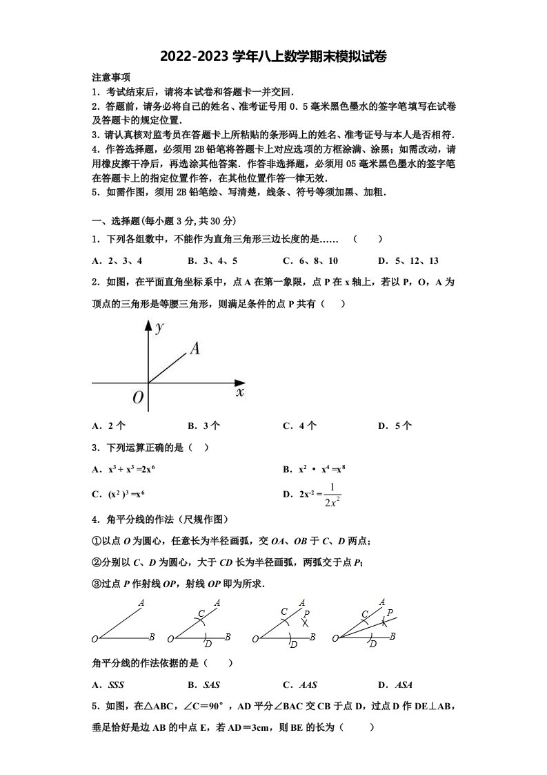 2023届江苏省徐州市树人初级中学数学八年级第一学期期末质量跟踪监视试题含解析