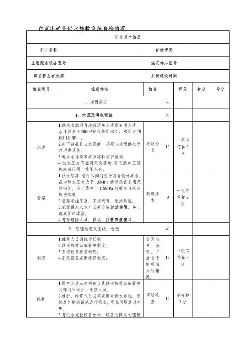 煤矿井下供水施救系统验收标准