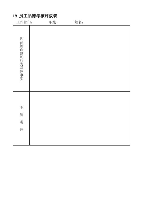 绩效管理表格-19员工品德考核评议表