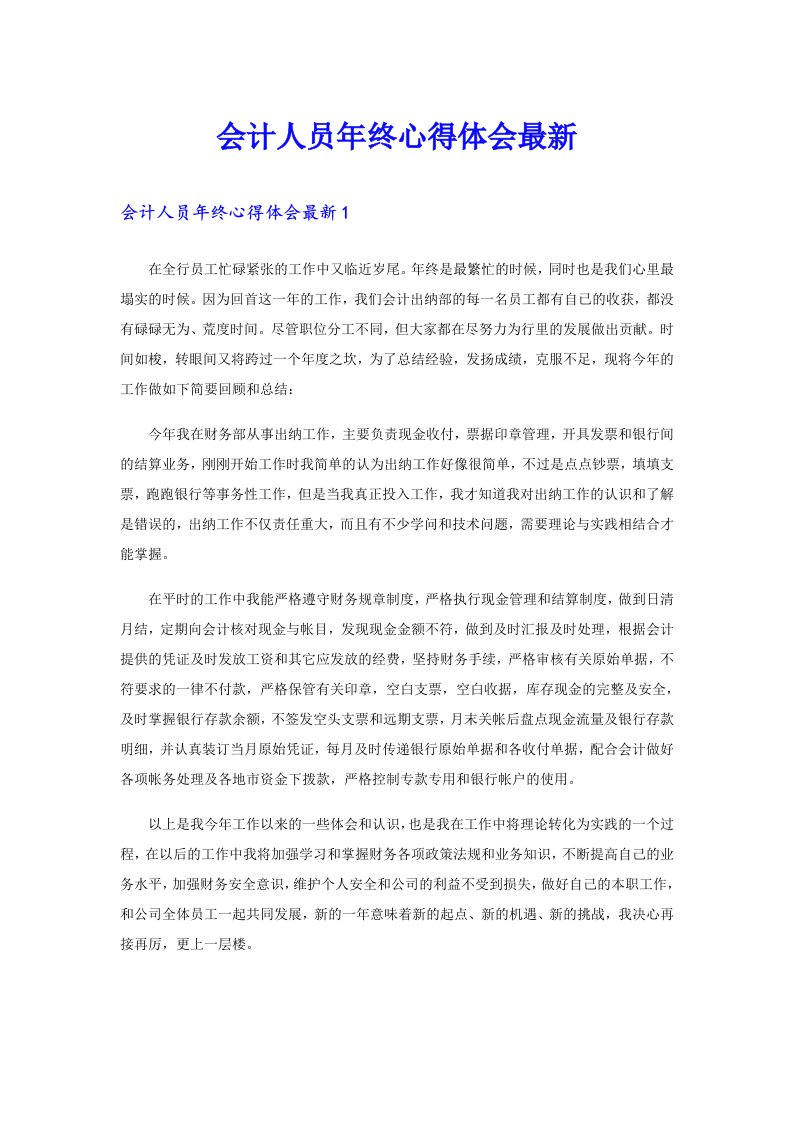 【可编辑】会计人员年终心得体会最新