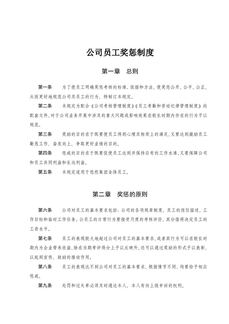 公司员工奖惩制度大全