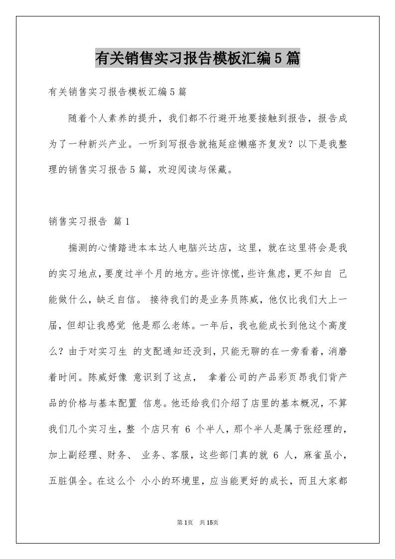 有关销售实习报告模板汇编5篇