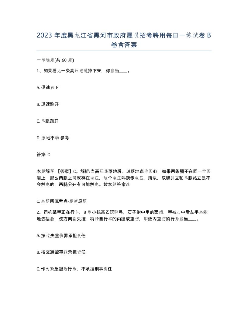 2023年度黑龙江省黑河市政府雇员招考聘用每日一练试卷B卷含答案