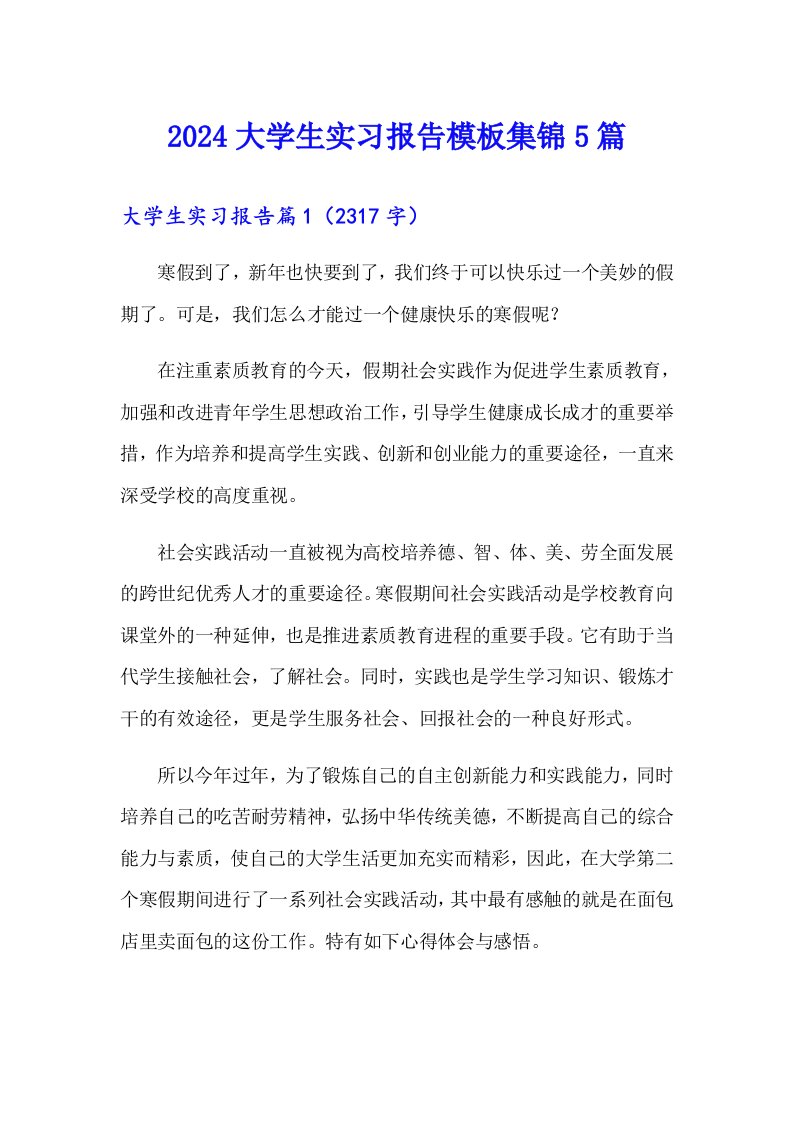 2024大学生实习报告模板集锦5篇4（可编辑）