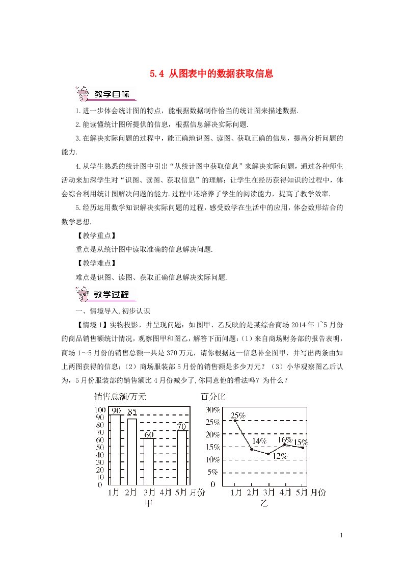 2023七年级数学上册第5章数据的收集与整理5.4从图表中的数据获取信息教案新版沪科版