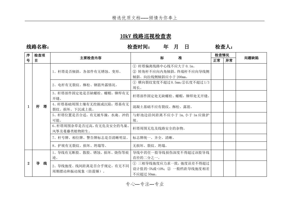 10kV线路巡视检查表(共5页)