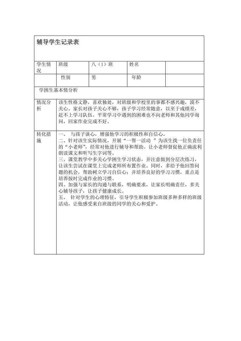 完整版教师辅导学生记录表