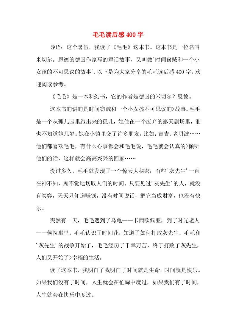 毛毛读后感400字