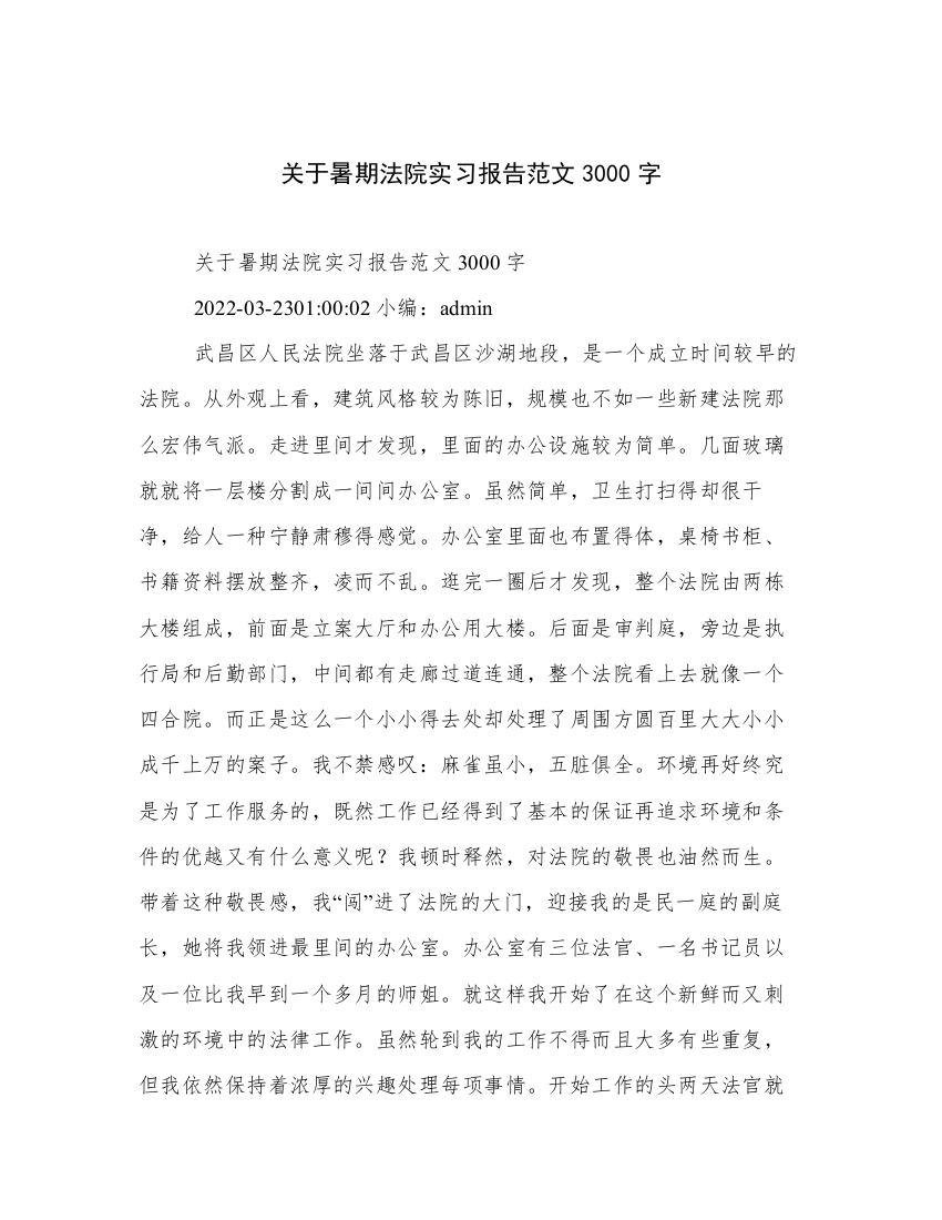 关于暑期法院实习报告范文3000字