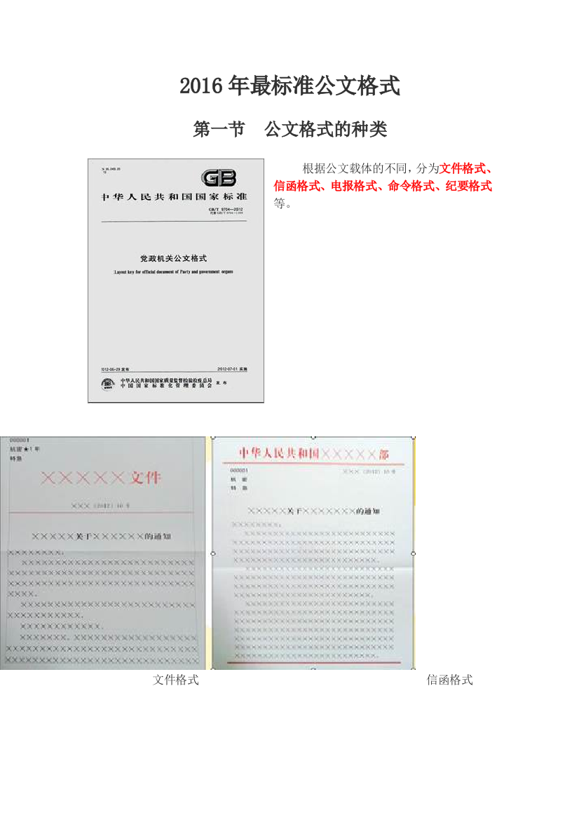 2016年最新标准公文格式