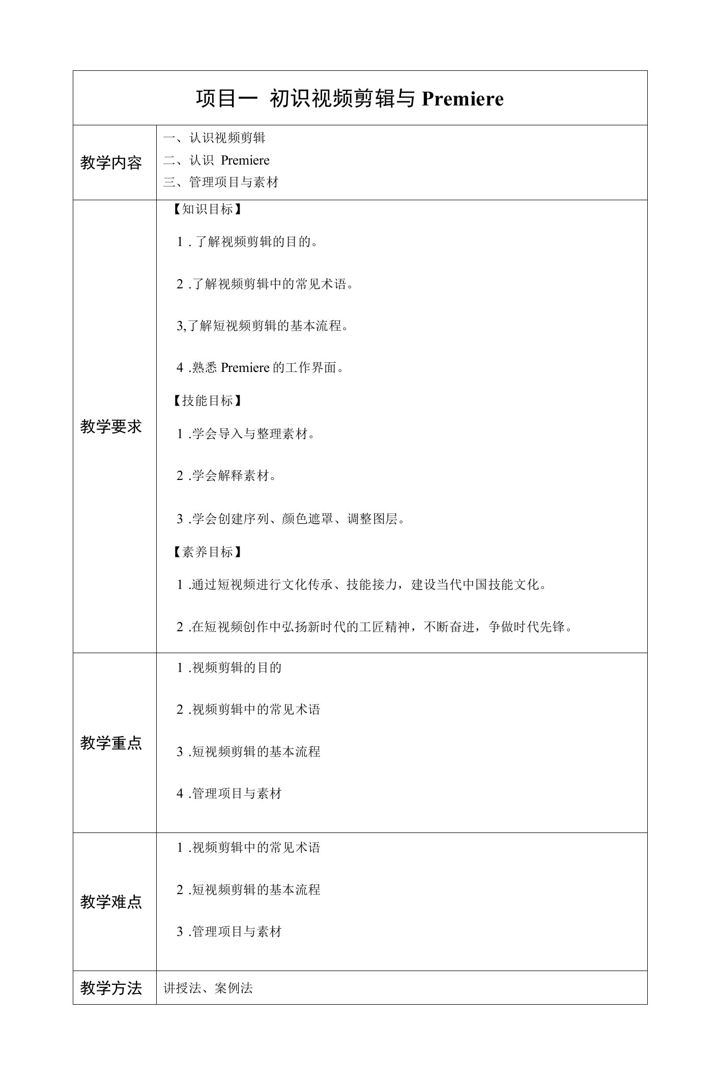 《短视频制作入门：Premiere剪辑基础（全彩慕课版）》-教案全套