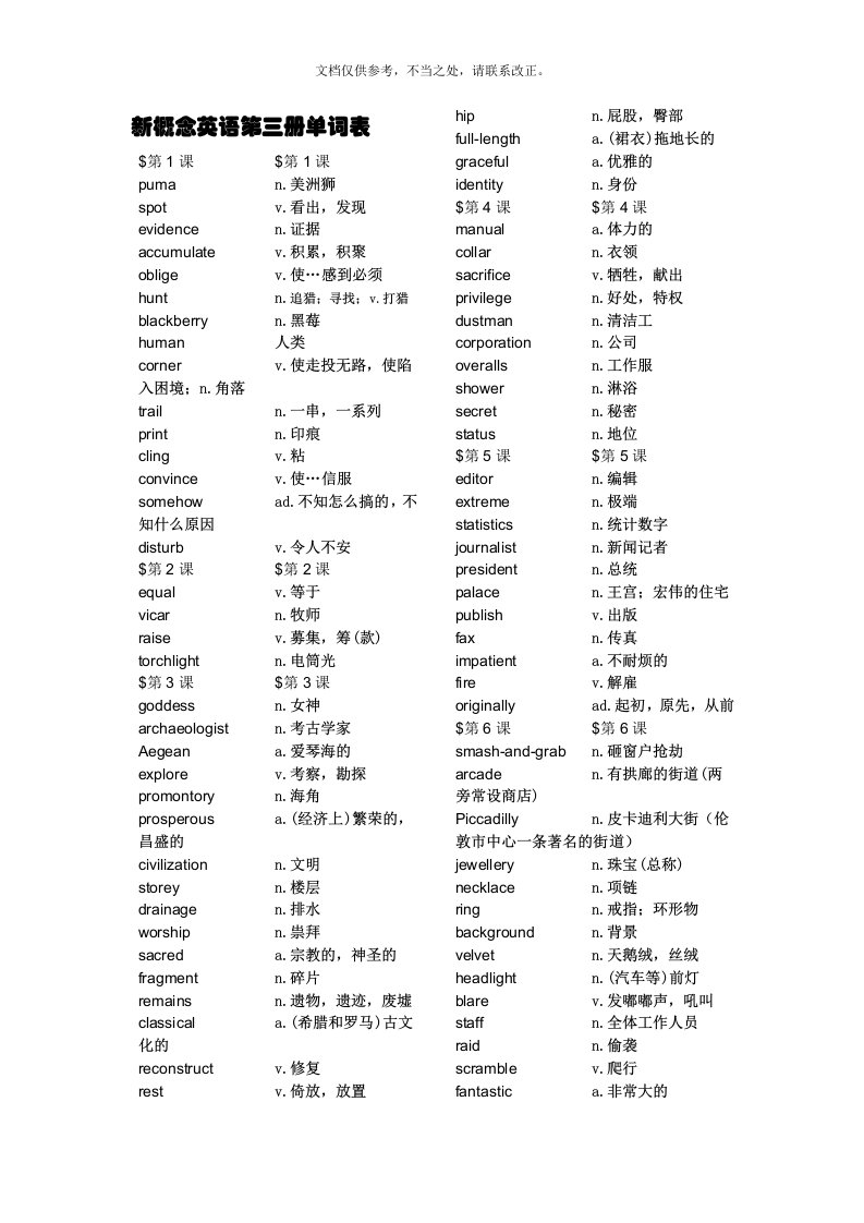 新概念英语第三册单词表