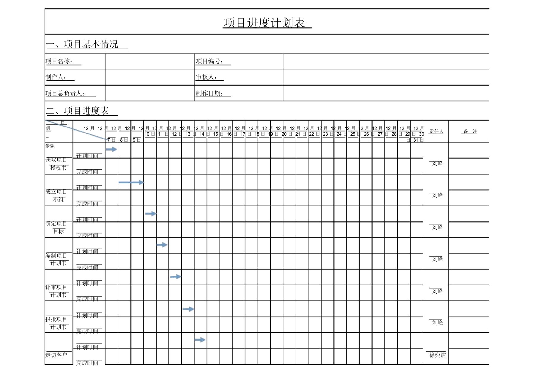 项目进度计划表(范例)