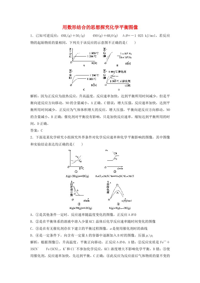 高考化学大一轮复习热点突破11用数形结合的思想探究化学平衡图像