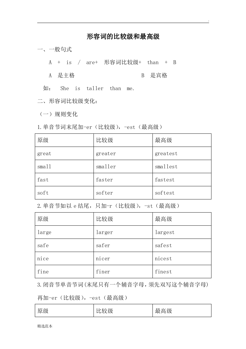 小学形容词的比较级最高级