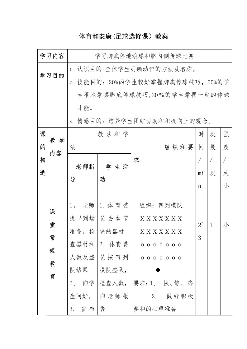 体育与健康（足球选修课）教案