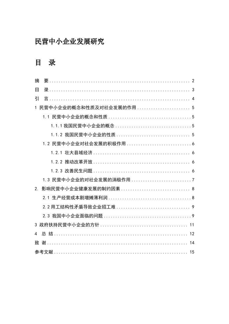 民营中小企业发展研究