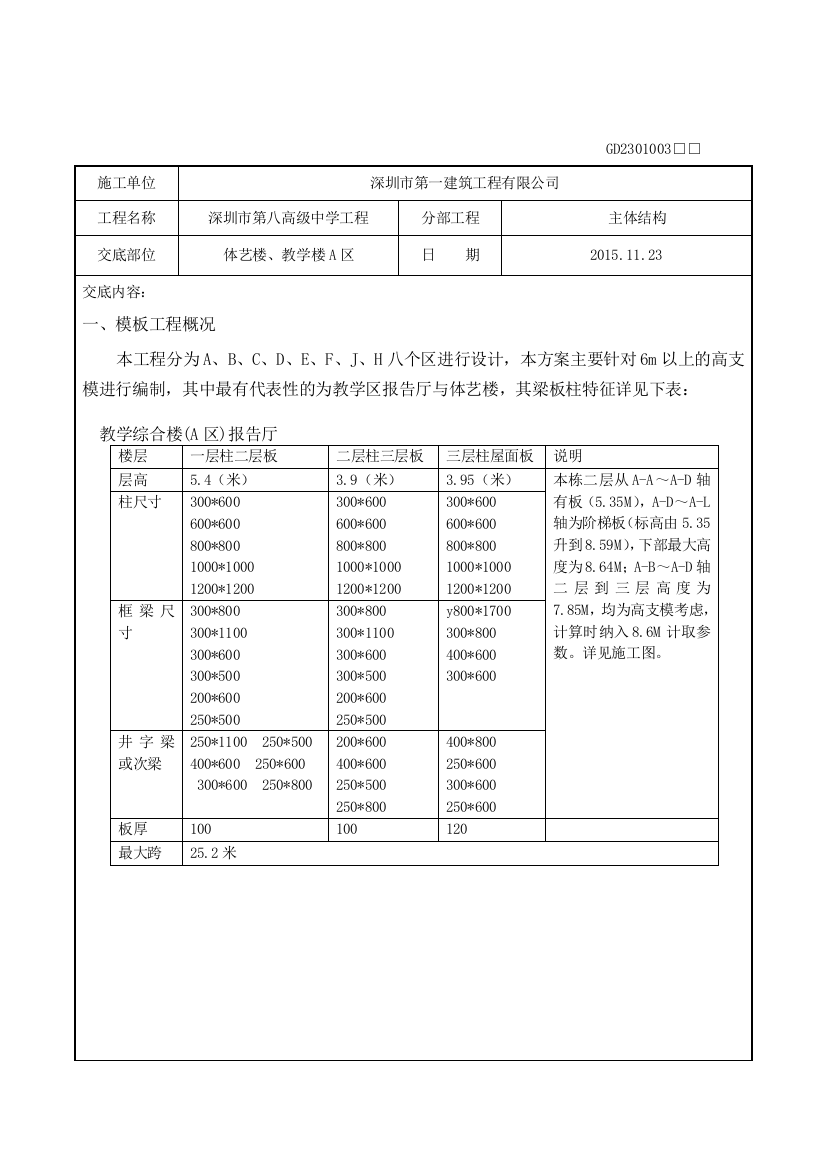 高支模模板工程技术交底