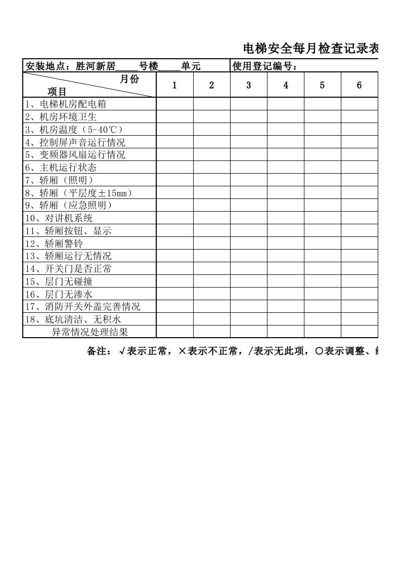 电梯安全每月检查记录表