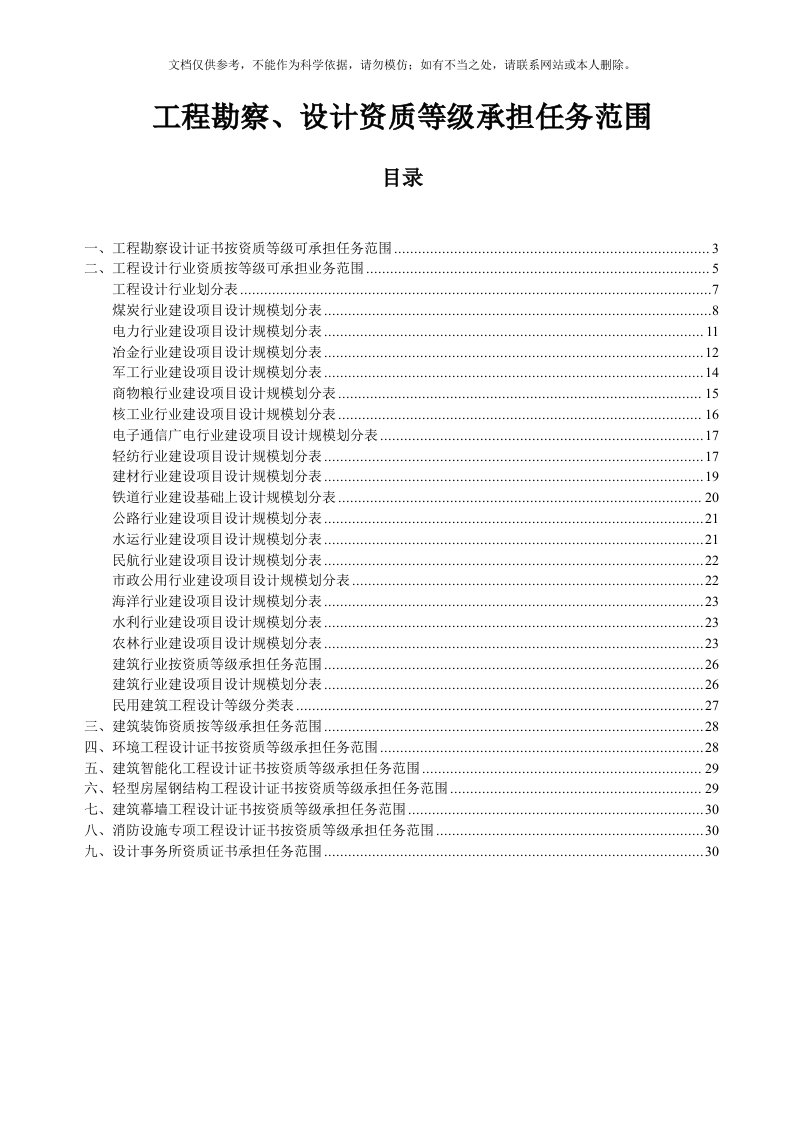 2020年工程勘察、设计资质等级承担任务范围